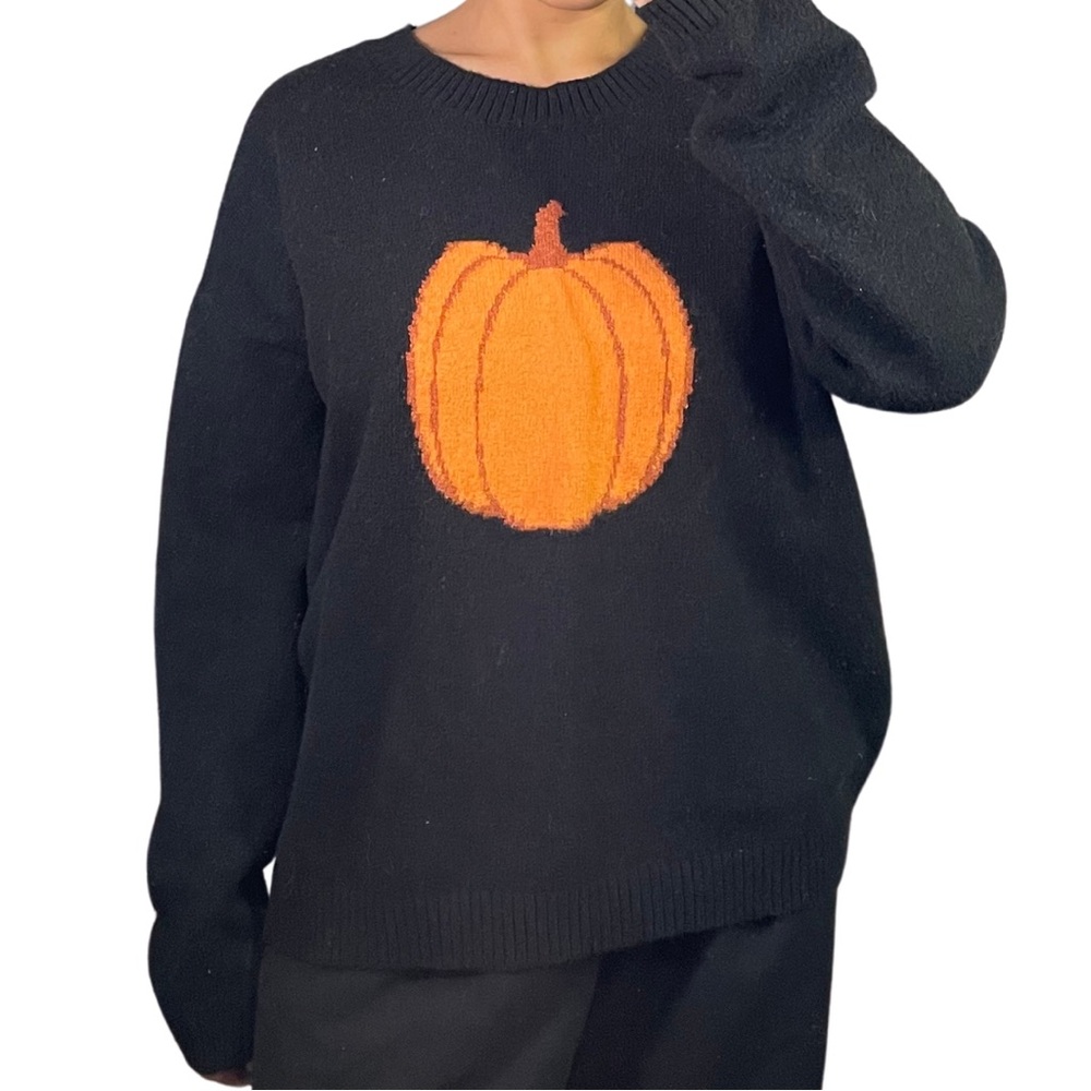 Black Sweater with Orange Pumpkin Design